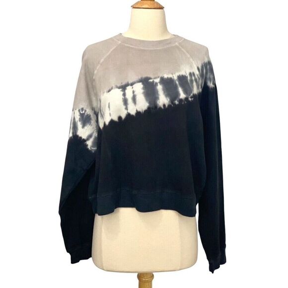 Electric & Rose Ronan Pullover Size S Tie Dye Sweatshirt Cropped Black Gray Boxy - Picture 1 of 9